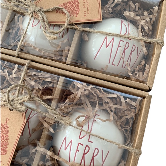 Rae Dunn EAT DRINK BE MERRY ceramic Christmas ornaments NEW - Picture 3 of 3